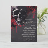 Elegant Gothic Skull & Roses Bridal Shower 招待状 (スタンド正面)