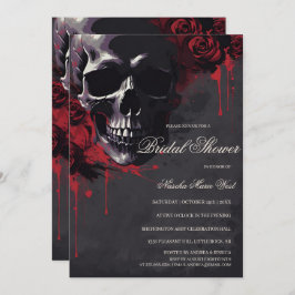 Elegant Gothic Skull & Roses Bridal Shower 招待状