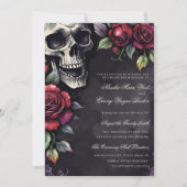 Elegant Gothic Skull & Roses Wedding 招待状 (正面)