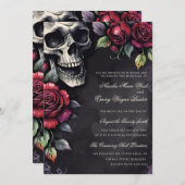 Elegant Gothic Skull & Roses Wedding 招待状 (正面/裏面)
