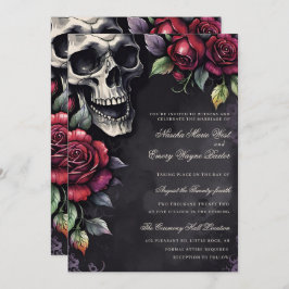 Elegant Gothic Skull & Roses Wedding 招待状