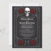 Elegant Gothic Skull & Roses Wedding Invitation 招待状 (正面)