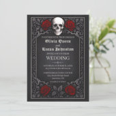 Elegant Gothic Skull & Roses Wedding Invitation 招待状 (スタンド正面)