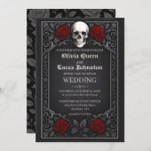 Elegant Gothic Skull & Roses Wedding Invitation 招待状 (正面/裏面)
