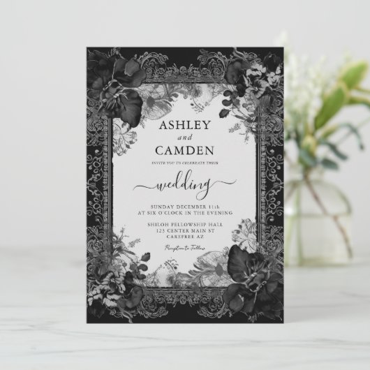 Elegant Gothic Victorian Floral Wedding 招待状 (スタンド正面)