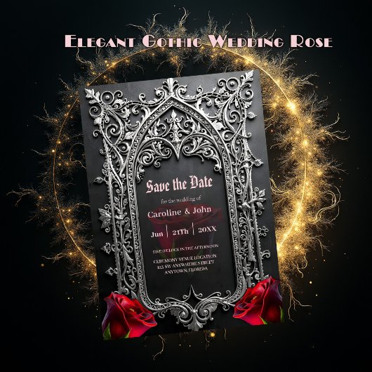 Elegant Gothic Wedding Rose Frame  セーブザデート