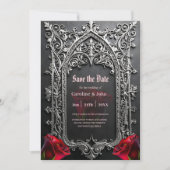 Elegant Gothic Wedding Rose Frame  セーブザデート (正面)