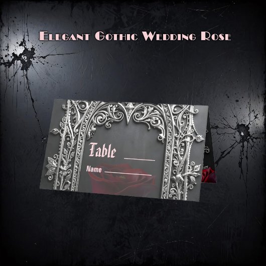 Elegant Gothic Wedding Rose Frame プレイスカード