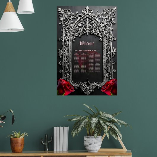 Elegant Gothic Wedding Rose Frame  ポスター (リビング1)