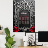 Elegant Gothic Wedding Rose Frame  ポスター (ホームオフィス)