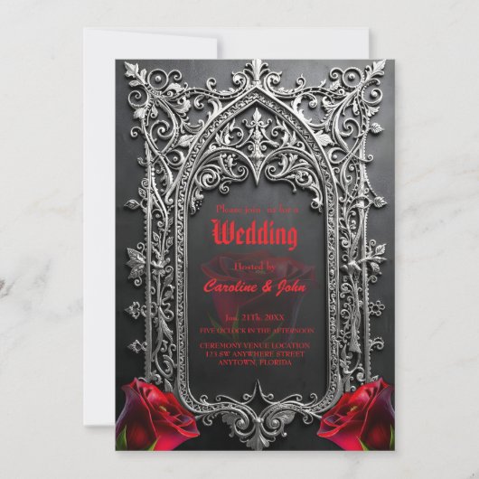 Elegant Gothic Wedding Rose Frame  招待状 (正面)