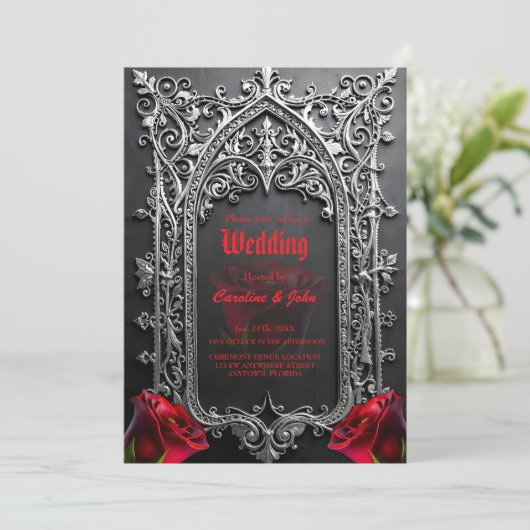 Elegant Gothic Wedding Rose Frame  招待状 (スタンド正面)