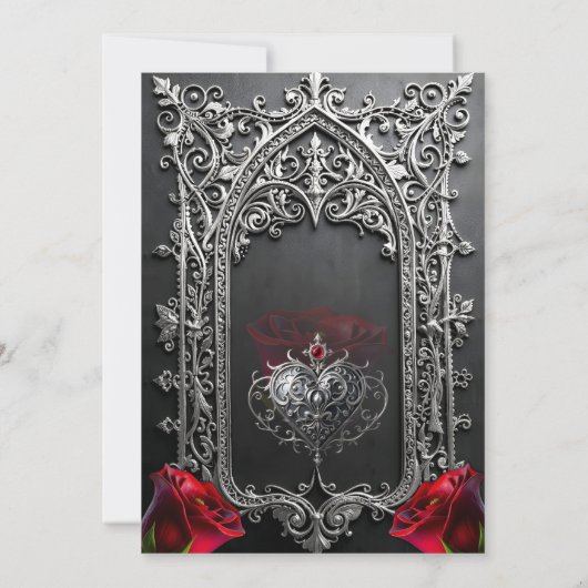 Elegant Gothic Wedding Rose Frame  招待状 (裏面)