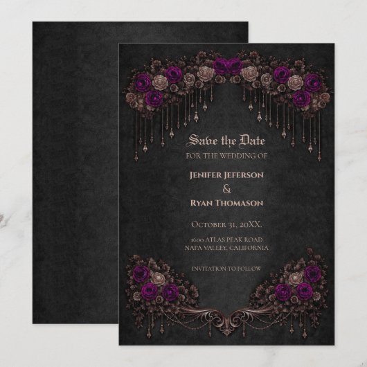 Elegant Gothic wedding save the date invitation 案内状 (正面/裏面)