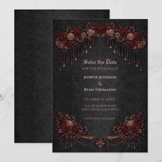 Elegant Gothic wedding save the date invitation 案内状 (正面/裏面)