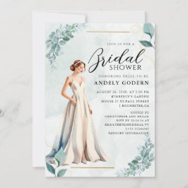 Elegant Gown Illustration with  Bridal Shower 招待状