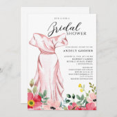 Elegant Gown Illustration with  Bridal Shower 招待状 (正面/裏面)