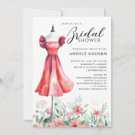 Elegant Gown Illustration with  Bridal Shower 招待状