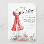 Elegant Gown Illustration with  Bridal Shower 招待状 (正面/裏面)