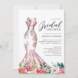 Elegant Gown Illustration with  Bridal Shower 招待状