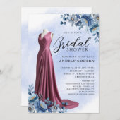 Elegant Gown Illustration with  Bridal Shower 招待状 (正面/裏面)