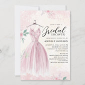 Elegant Gown Illustration with  Bridal Shower 招待状 (正面)