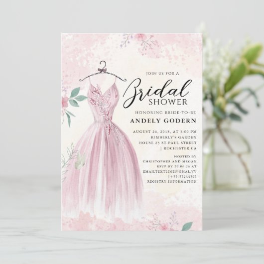 Elegant Gown Illustration with  Bridal Shower 招待状 (スタンド正面)