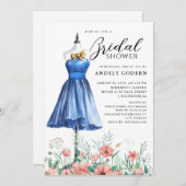Elegant Gown Illustration with  Bridal Shower 招待状 (正面/裏面)