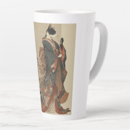 "Elegant Grace" 和風の着物を着た猫の美術 カフェラテマグ