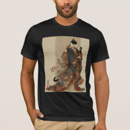 "Elegant Grace" 和風猫の着物アート Tシャツ