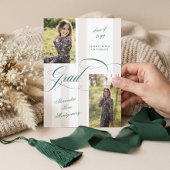 Elegant Grad Script French Stripe Photo Graduation 招待状