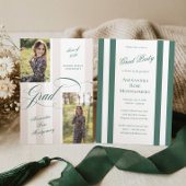 Elegant Grad Script French Stripe Photo Graduation 招待状
