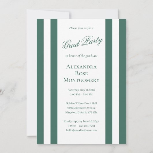 Elegant Grad Script French Stripe Photo Graduation 招待状 (裏面)