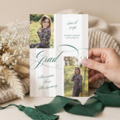 Elegant Grad Script French Stripe Photo Graduation 案内状