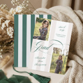 Elegant Grad Script French Stripe Photo Graduation 案内状