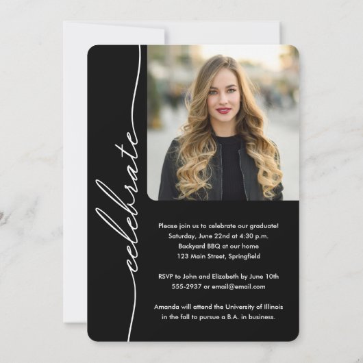 Elegant Grad Script Photo Graduation Invitation 招待状 (裏面)