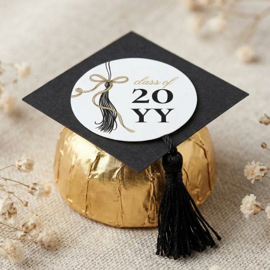 Elegant Grad Tassel Gold Bow Graduation Class of ラウンドシール