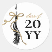 Elegant Grad Tassel Gold Bow Graduation Class of ラウンドシール (正面)