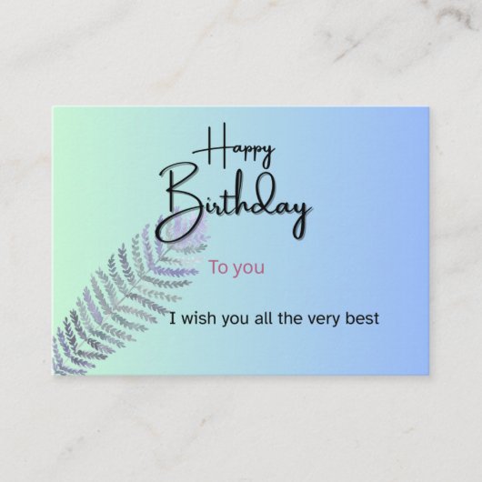 Elegant Gradient Birthday Card with Fern Leaf | Cu エンクロージャーカード (正面)