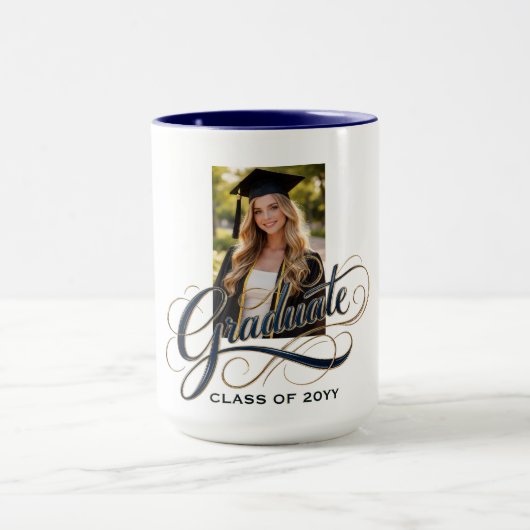 Elegant Graduate Script Artwork with Photo Feature マグカップ (中央)