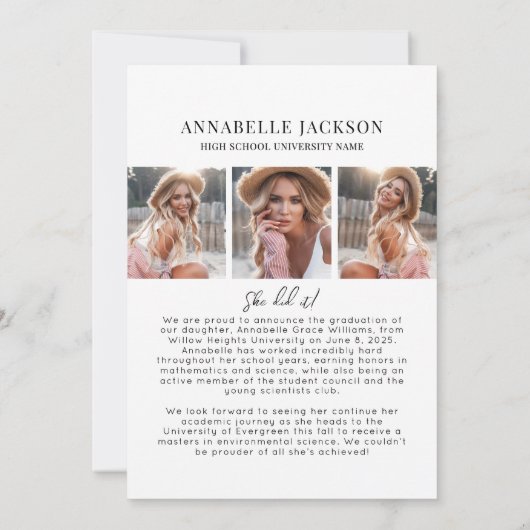 Elegant Graduate Simple Photo Collage Graduation 案内状 (裏面)