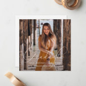 Elegant Graduate White Script Photo ノートカード (正面/裏面インサイチュ)