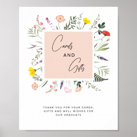 Elegant Graduate Wildflower Cards and Gifts Sign ポスター (正面)