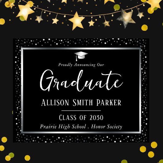 Elegant Graduation Announcement Black and Silver ポストカード