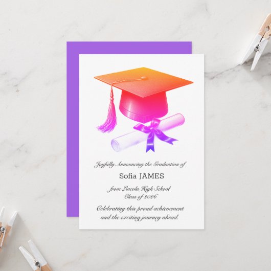 Elegant Graduation Announcement Card 招待状 (正面/裏面インサイチュ)