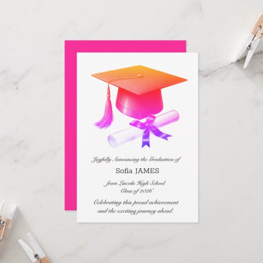 Elegant Graduation Announcement Card 招待状 (正面/裏面インサイチュ)