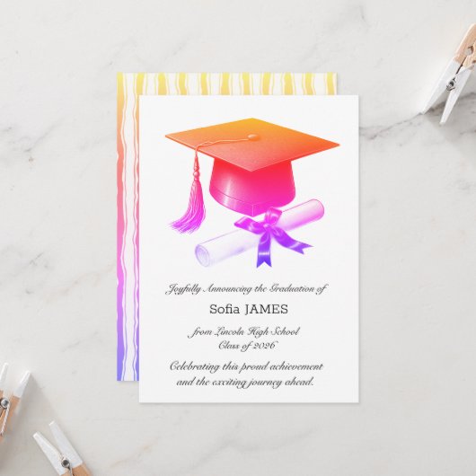 Elegant Graduation Announcement Card 招待状 (正面/裏面インサイチュ)