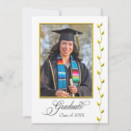 Elegant Graduation Announcement with Gold Ivy 案内状