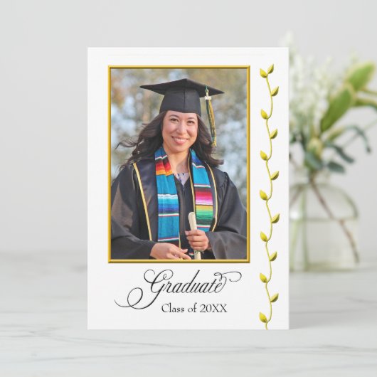 Elegant Graduation Announcement with Gold Ivy 案内状 (スタンド正面)