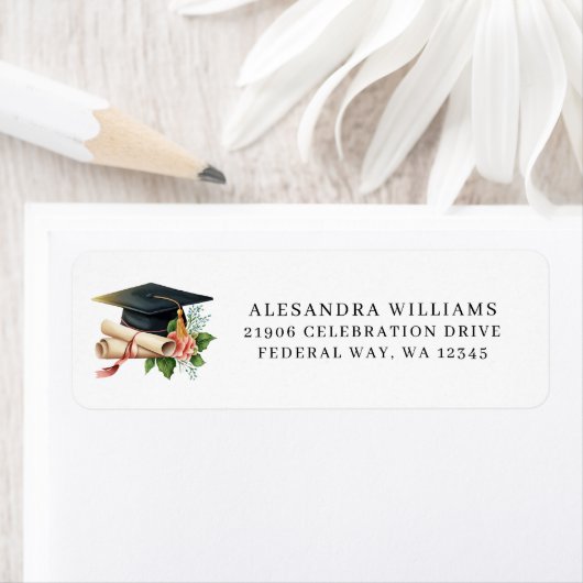 Elegant Graduation Cap & Diploma Return Address ラベル (インサイチュ)